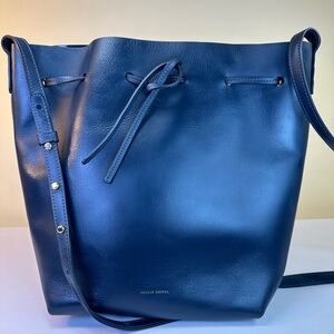 Mansur Gavriel Navy Calfskin Bucket Bag Drawstring Made in Italy